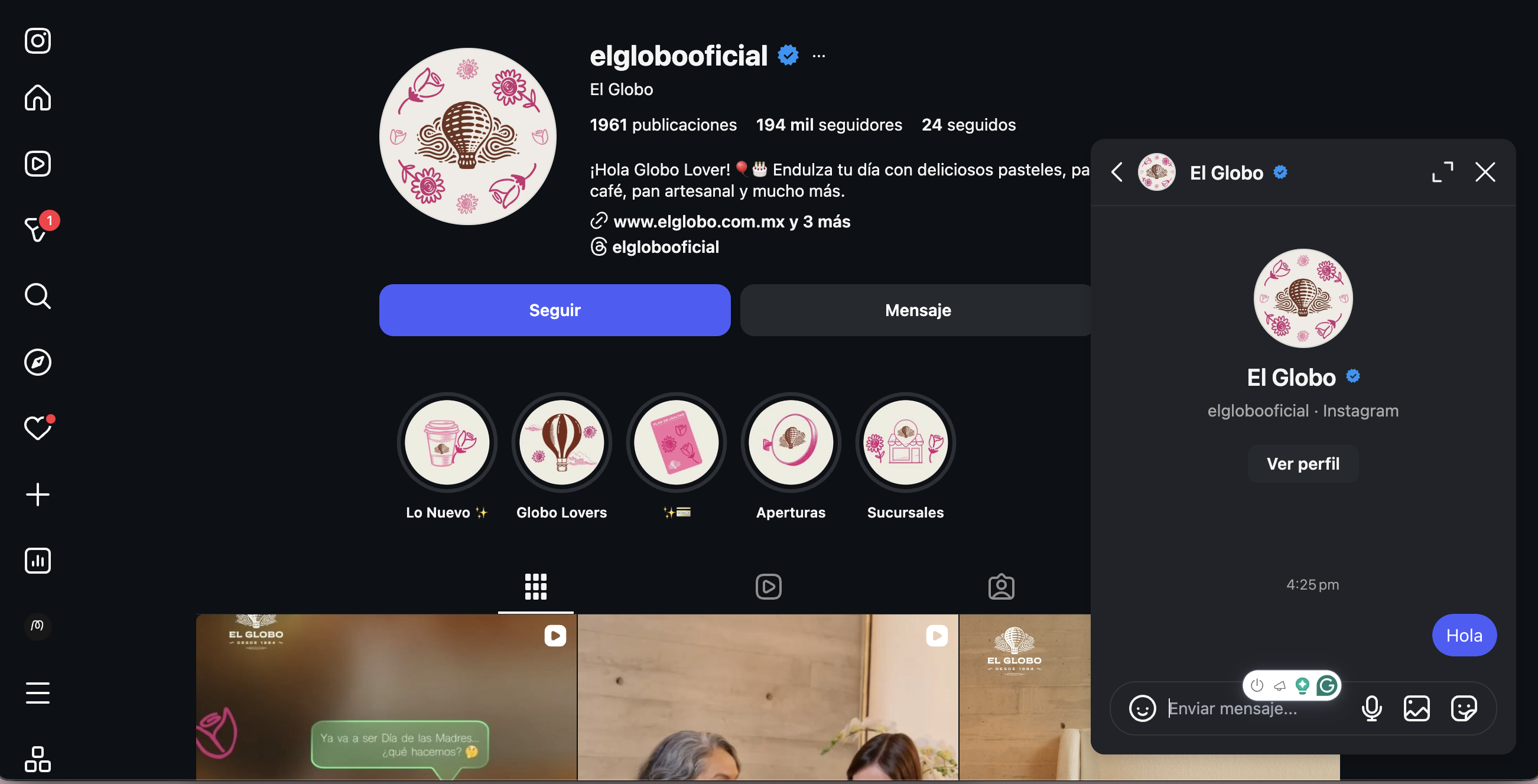 bot para redes sociales de El Globo en Instagram